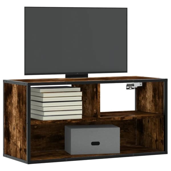 vidaXL Tv-bänk rökfärgad ek 80x31x39,5 cm konstruerat trä och metall