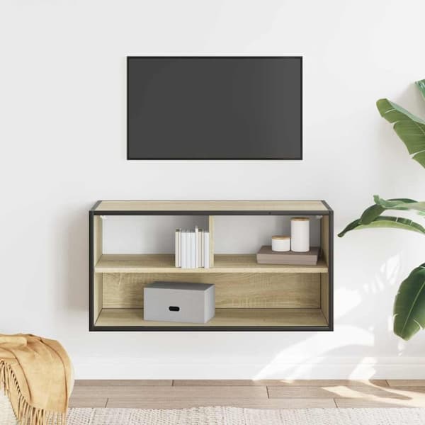 vidaXL Tv-bänk sonoma-ek 80x31x39,5 cm konstruerat trä och metall
