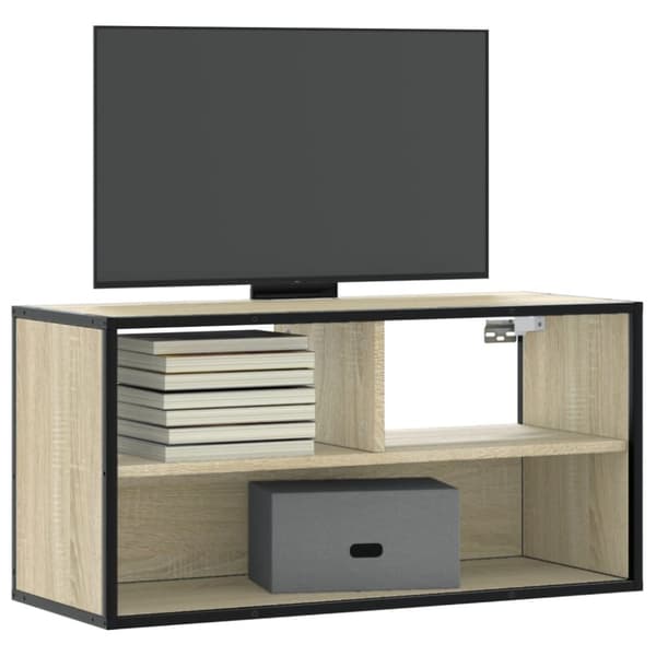 vidaXL Tv-bänk sonoma-ek 80x31x39,5 cm konstruerat trä och metall