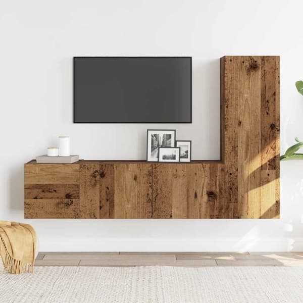 vidaXL Vegghengte TV-benker 3 stk gammelt tre konstruert tre