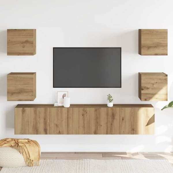 vidaXL Vegghengte TV-benker 6 stk artisan eik konstruert tre