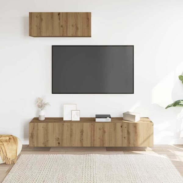 vidaXL TV-skapsett 3 deler veggmontert artisan eik konstruert tre