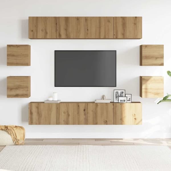 vidaXL TV-skapsett 8 deler veggmontert artisan eik konstruert tre