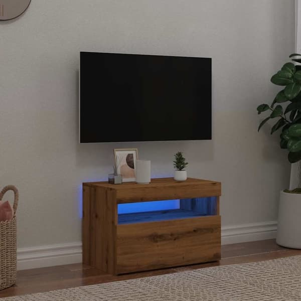 vidaXL TV-benk med LED-lys artisan eik 60x35x40 cm konstruert tre