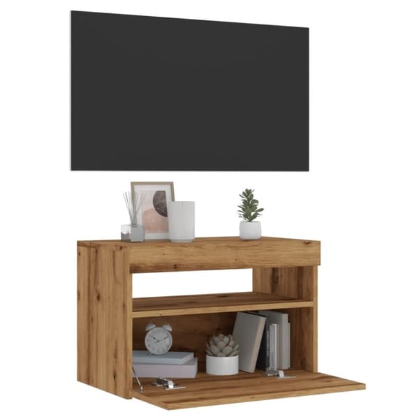 vidaXL TV-benk med LED-lys artisan eik 60x35x40 cm konstruert tre