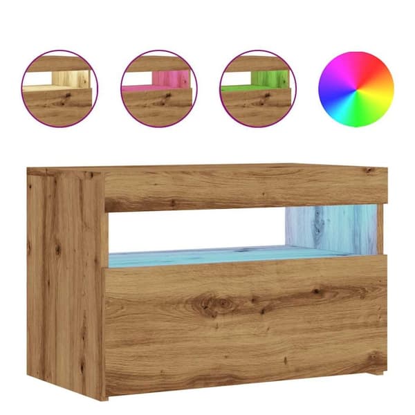 vidaXL TV-benk med LED-lys artisan eik 60x35x40 cm konstruert tre