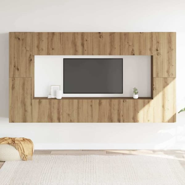 vidaXL TV-skapsett 8 deler veggmontert artisan eik konstruert tre