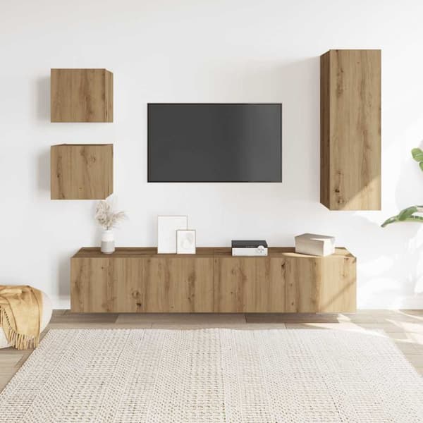 vidaXL TV-skapsett 5 deler veggmontert artisan eik konstruert tre