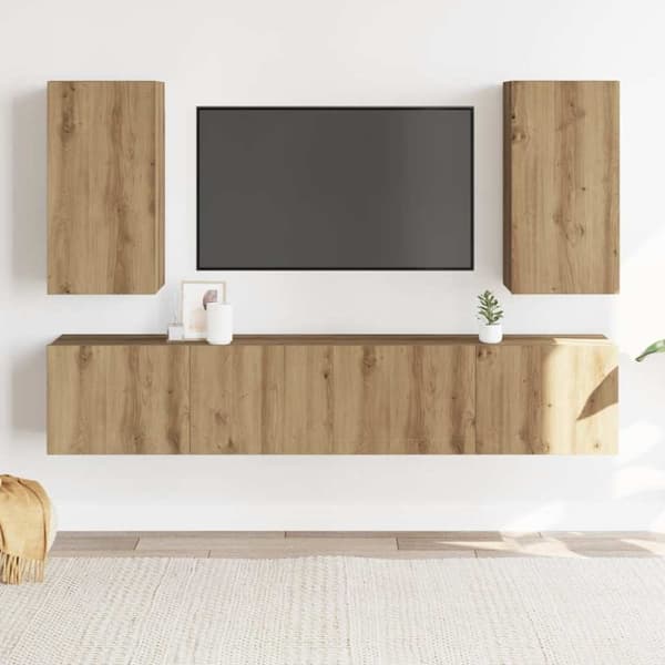vidaXL Vegghengte TV-benker 4 stk artisan eik konstruert tre
