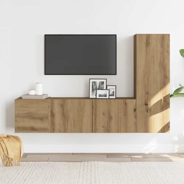 vidaXL Vegghengte TV-benker 3 stk artisan eik konstruert tre