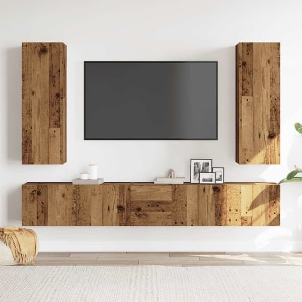vidaXL Vegghengte TV-benker 5 stk gammelt tre konstruert tre