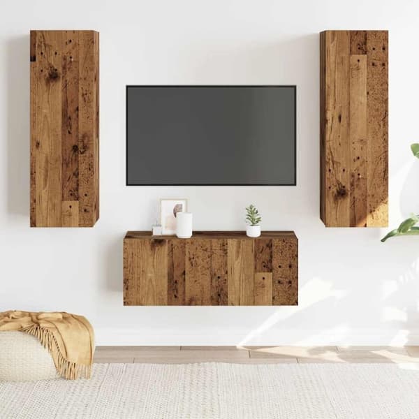 vidaXL Vegghengte TV-benker 3 stk gammelt tre konstruert tre