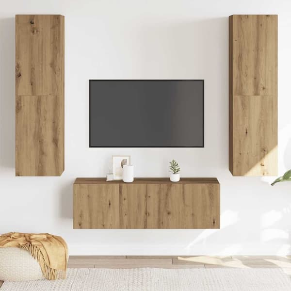 vidaXL Vegghengte TV-benker 3 stk artisan eik konstruert tre