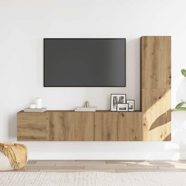 vidaXL Vegghengte TV-benker 3 stk artisan eik konstruert tre