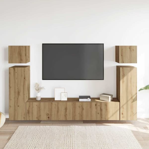 vidaXL TV-skapsett 8 deler veggmontert artisan eik konstruert tre
