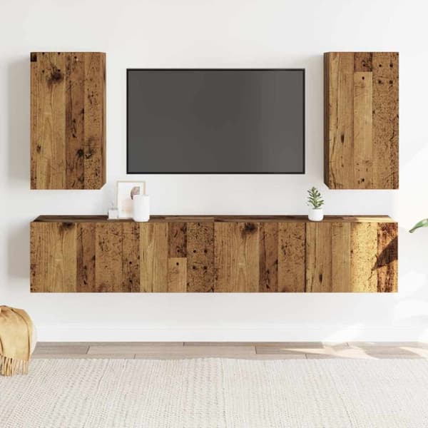 vidaXL Vegghengte TV-benker 4 stk gammelt tre konstruert tre