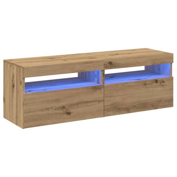 vidaXL TV-benk med LED-lys 2 stk artisan eik konstruert tre