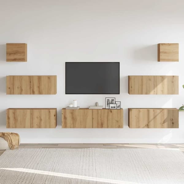 vidaXL TV-skapsett 7 deler veggmontert artisan eik konstruert tre