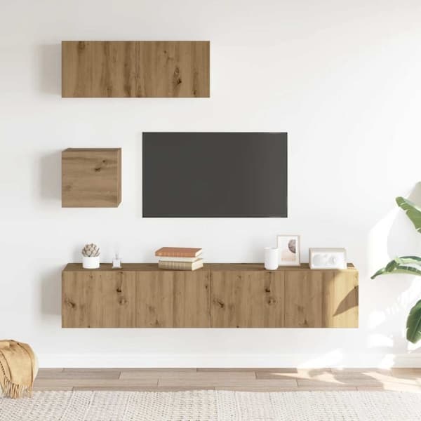 vidaXL TV-skapsett 4 deler veggmontert artisan eik konstruert tre