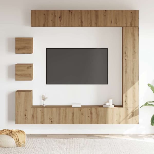 vidaXL TV-skapsett 9 deler veggmontert artisan eik konstruert tre