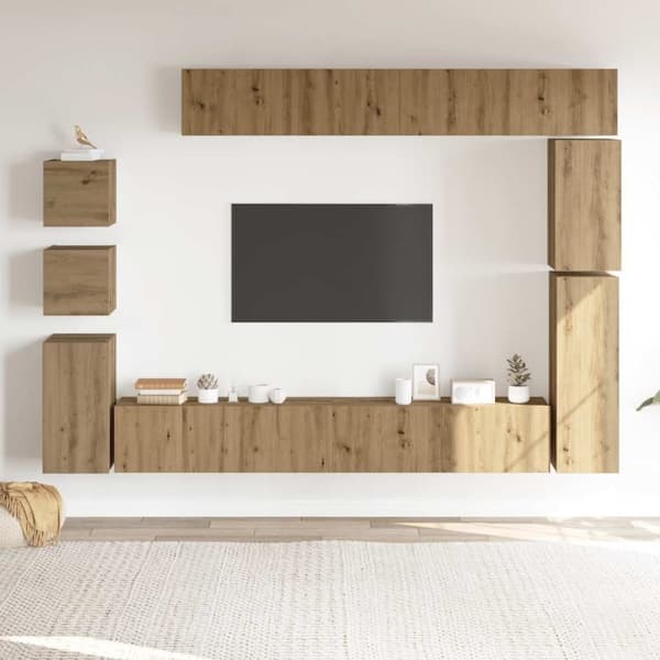 vidaXL TV-skapsett 9 deler veggmontert artisan eik konstruert tre