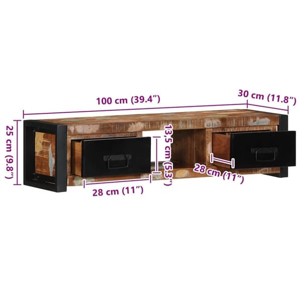vidaXL Tv-bänk 100x30x25 cm massivt återvunnet trä
