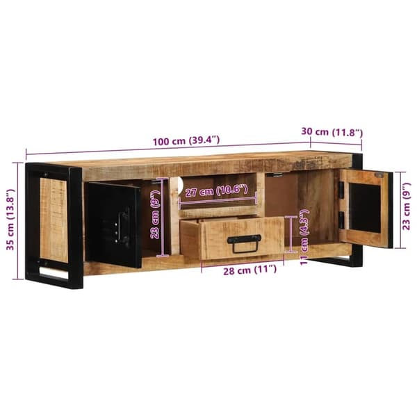 vidaXL tv-bord 100x30x35 cm massivt ru mangotræ