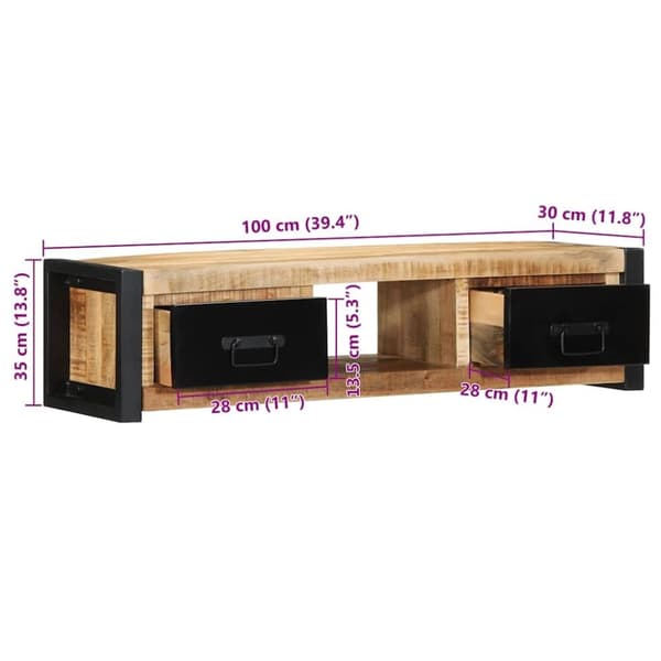 vidaXL tv-bord 100x30x25 cm massivt ru mangotræ