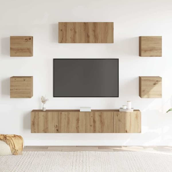 vidaXL TV-skapsett 7 deler veggmontert artisan eik