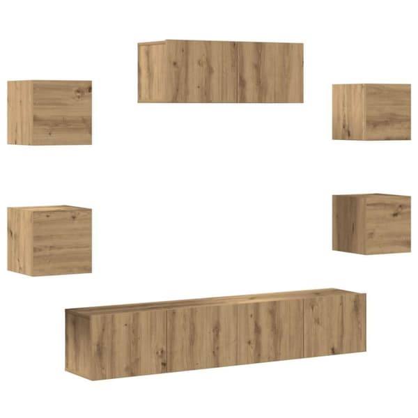 vidaXL TV-skapsett 7 deler veggmontert artisan eik