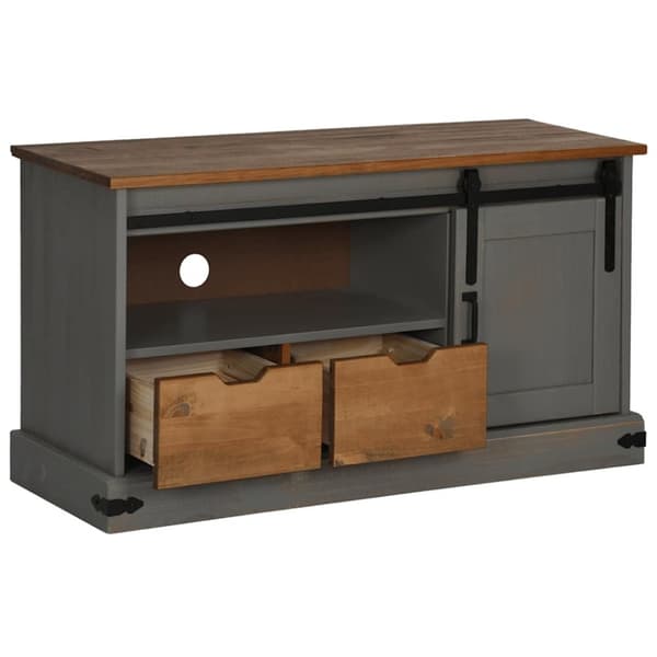 vidaXL tv-bord HALDEN med skydedør 110x40x60 cm massivt træ grå