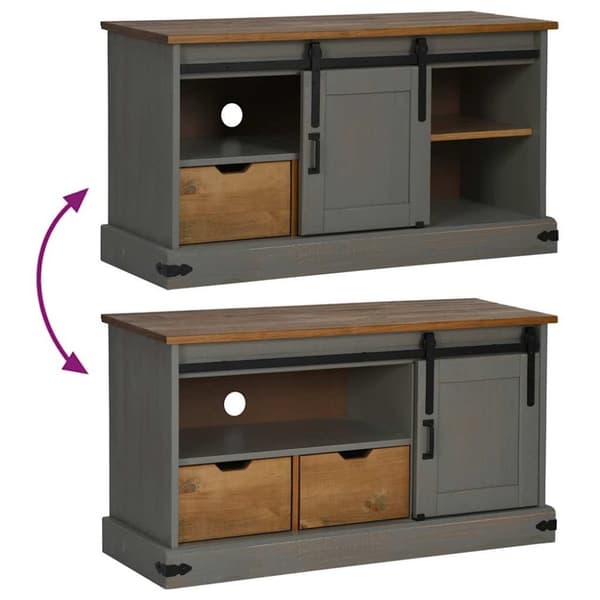 vidaXL tv-bord HALDEN med skydedør 110x40x60 cm massivt træ grå