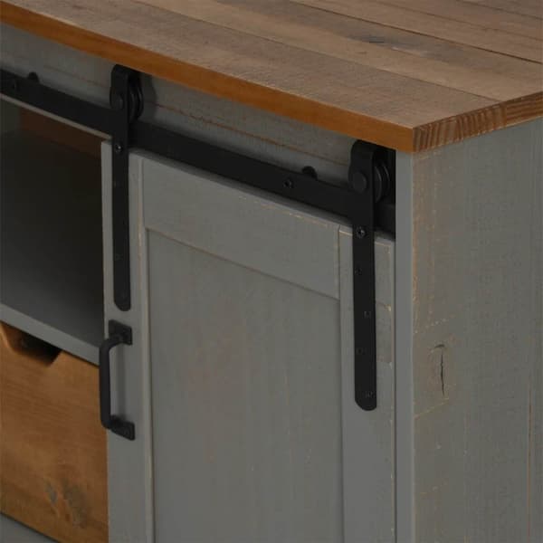 vidaXL tv-bord HALDEN med skydedør 110x40x60 cm massivt træ grå