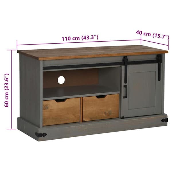 vidaXL tv-bord HALDEN med skydedør 110x40x60 cm massivt træ grå
