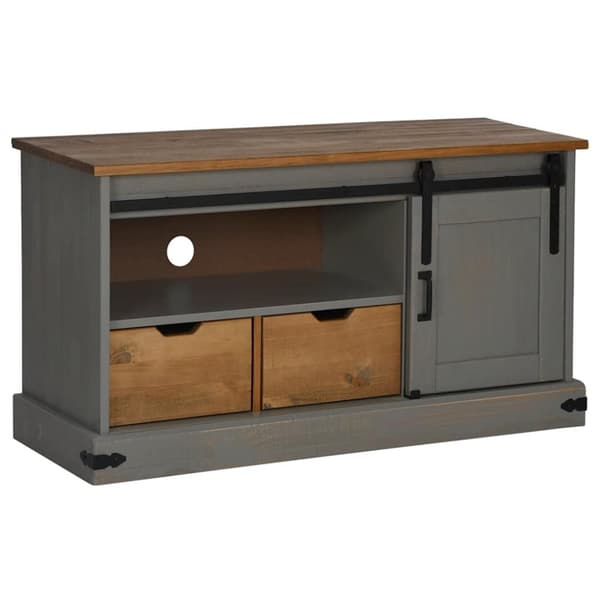vidaXL tv-bord HALDEN med skydedør 110x40x60 cm massivt træ grå