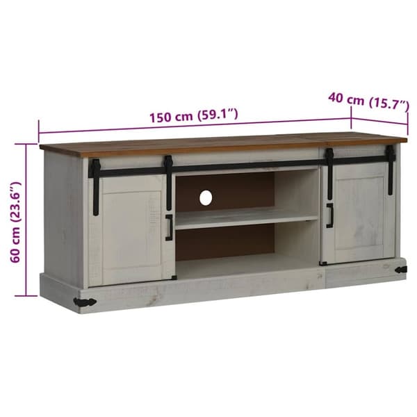 vidaXL TV Kaappi HALDEN 2 Liukuovea Valkoinen 150x40x60 cm Massiivipuu