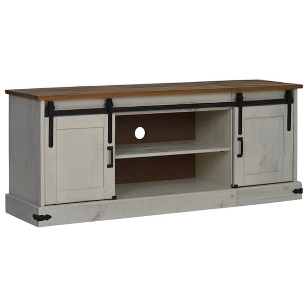 vidaXL TV Kaappi HALDEN 2 Liukuovea Valkoinen 150x40x60 cm Massiivipuu