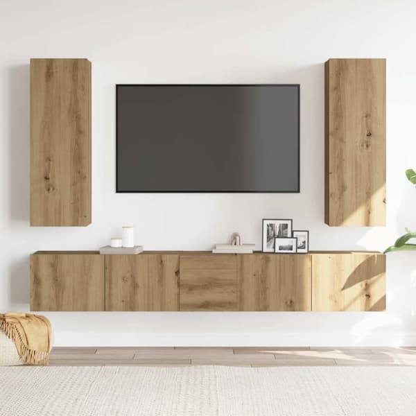 vidaXL TV-skapsett 5 deler veggmontert artisan eik konstruert tre