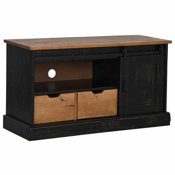 vidaXL tv-bord HALDEN med skydedør 110x40x60 cm massivt træ sort