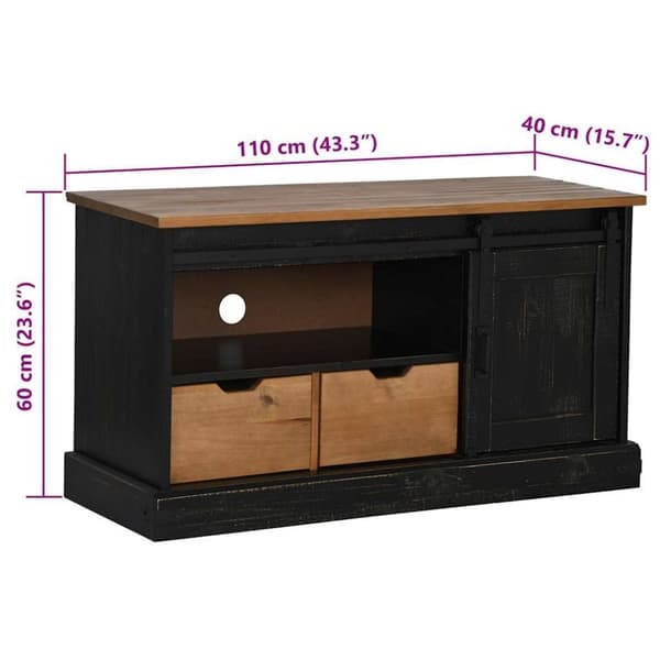 vidaXL tv-bord HALDEN med skydedør 110x40x60 cm massivt træ sort