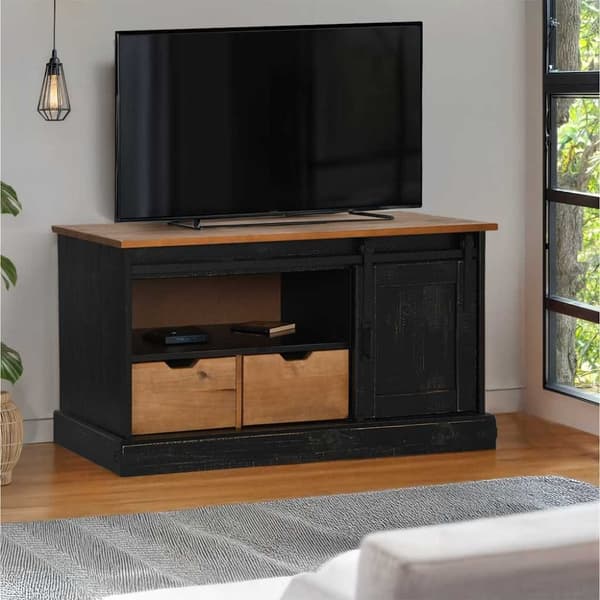 vidaXL tv-bord HALDEN med skydedør 110x40x60 cm massivt træ sort