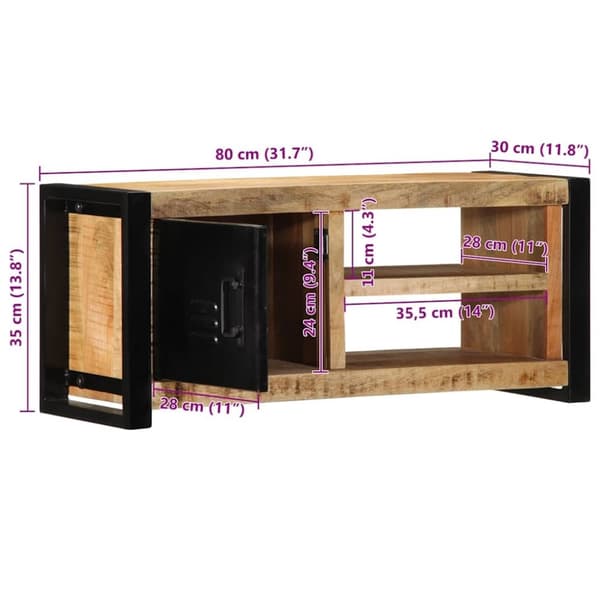 vidaXL Tv-bänk 80x30x35 cm massivt grovt mangoträ