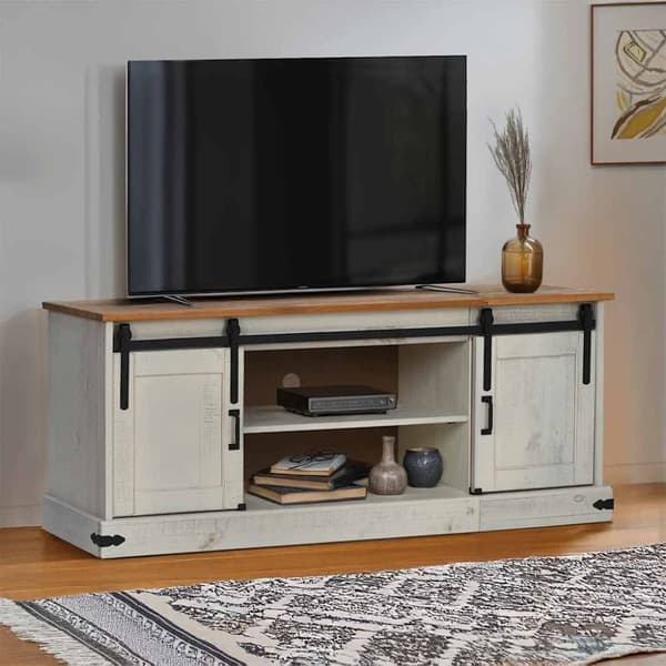 TV-bänk HALDEN 2 skjutdörrar vit 150x40x60 cm massivt trä