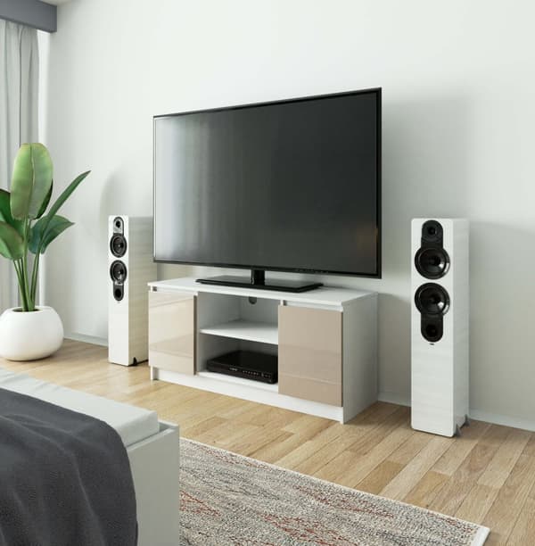 TV-bord 120 cm til fjernsyn - hvid-kapucino højglans