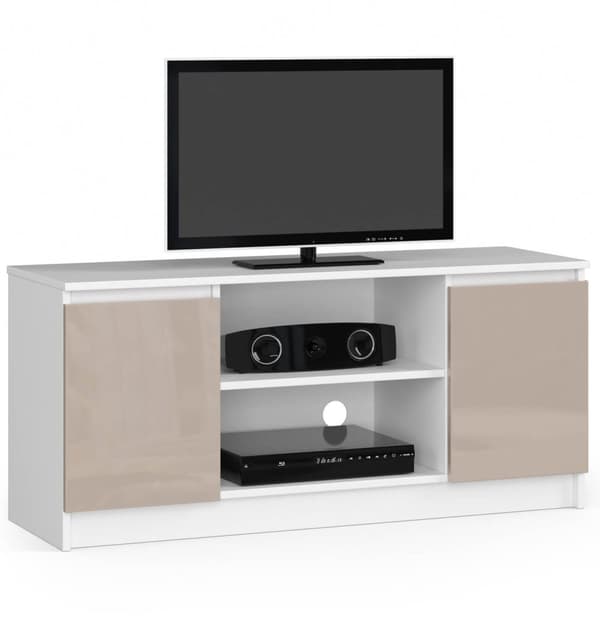 TV-bord 120 cm til fjernsyn - hvid-kapucino højglans