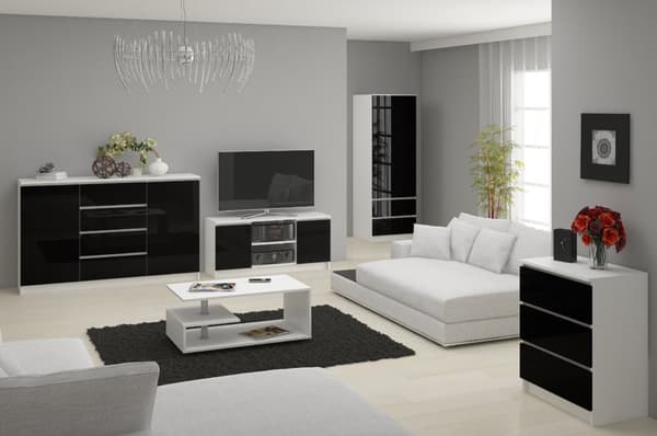RTV-skab 140 cm 2D 1P HVID / SORT GLANS