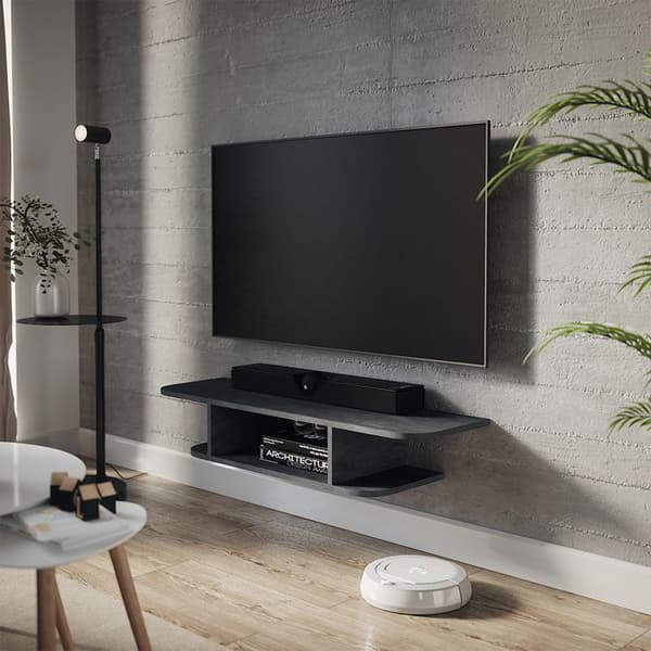 Lorio TV-skåp, 105x18,2cm med öppna fack, Svart betong, Vicco