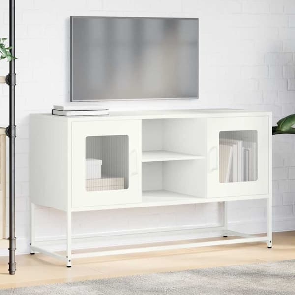 vidaXL TV-benk hvit 100,5x39x60,5 cm stål