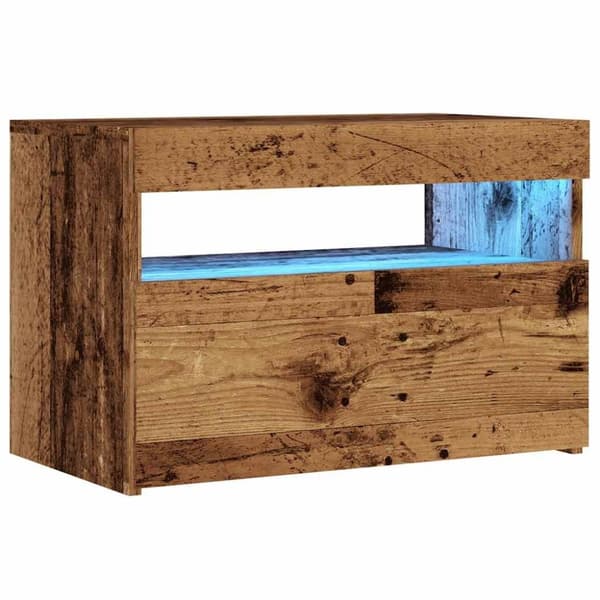vidaXL TV-benk med LED-lys gammelt tre 60x35x40 cm konstruert tre