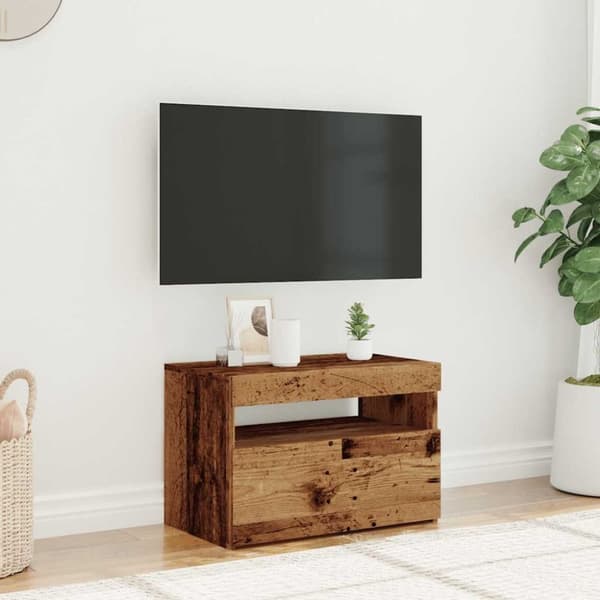 vidaXL TV-benk med LED-lys gammelt tre 60x35x40 cm konstruert tre